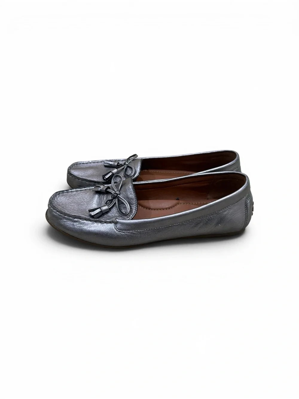 Coach Metallic gunmetal slip-on Tassel bow driving walking Loafers size 10 - Picture 3 of 13